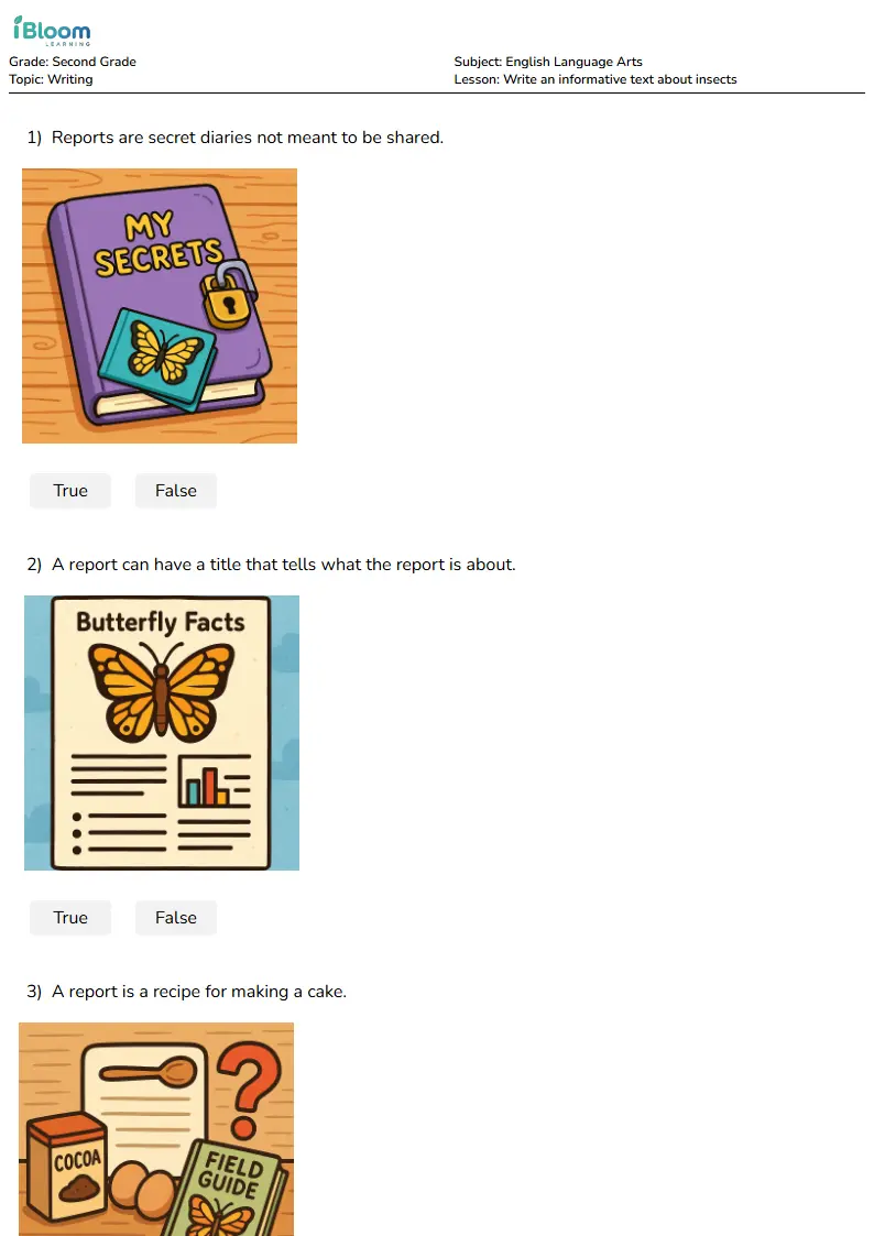 Write an informative text about insects Lesson for Second Grade | iBloom