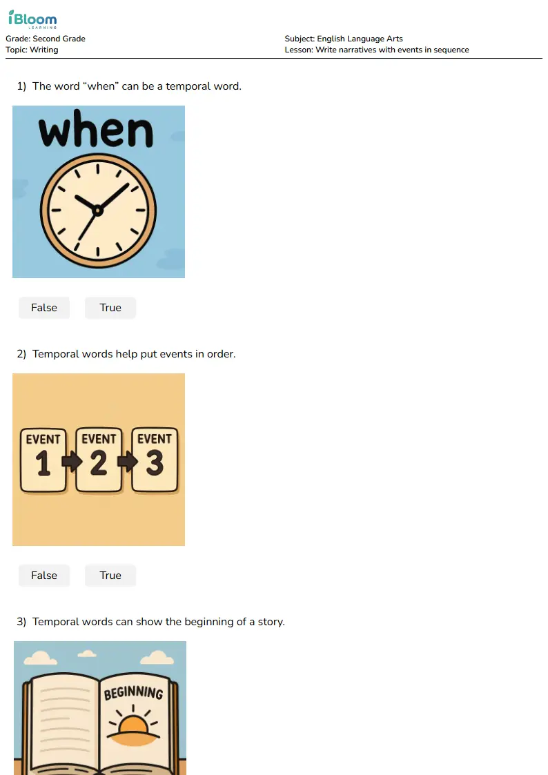 Write narratives with events in sequence Lesson for Second Grade | iBloom