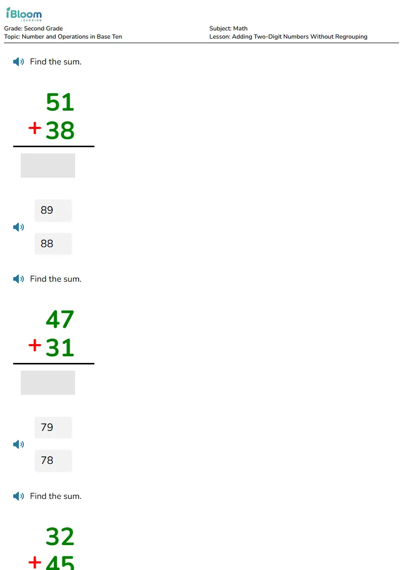 Adding Two-Digit Numbers Without Regrouping Lesson for Grade 2