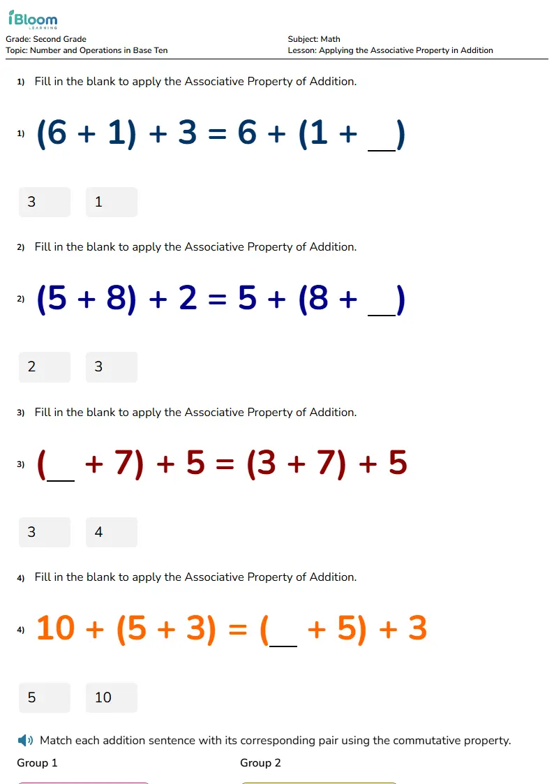 Applying the Associative Property in Addition Lesson for Grade 2