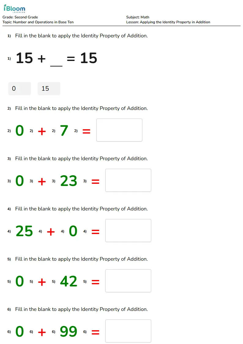 Applying the Identity Property in Addition Lesson for Grade 2