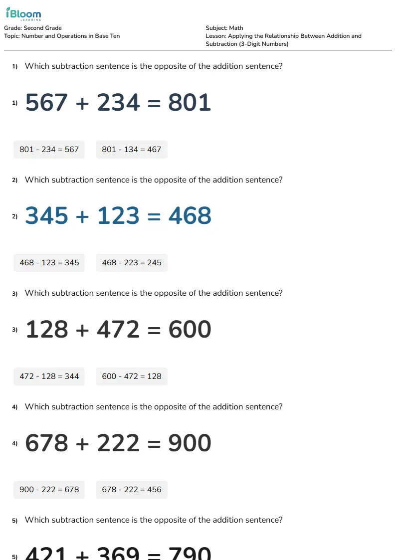 Applying the Relationship Between Addition and Subtraction (3-Digit Numbers) Lesson for Grade 2