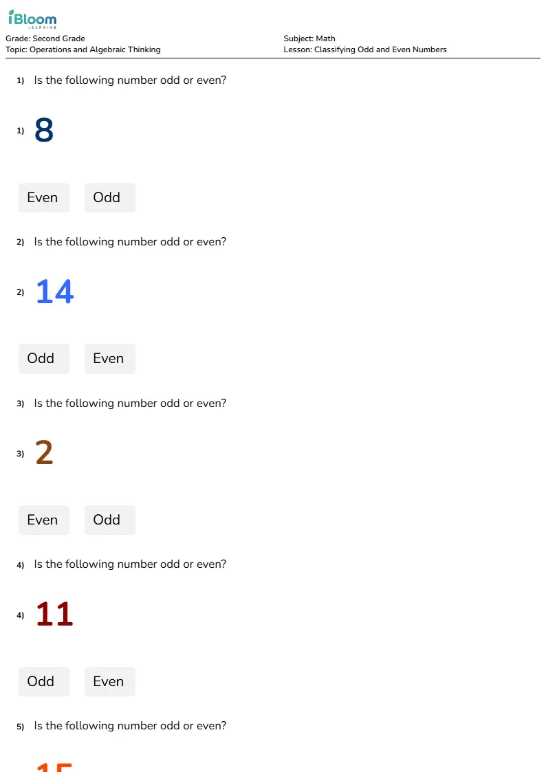 Classifying Odd and Even Numbers Lesson for Grade 2