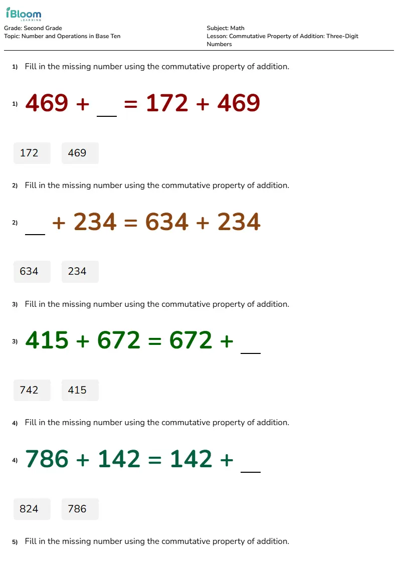 Commutative Property of Addition: Three-Digit Numbers Lesson for Grade 2