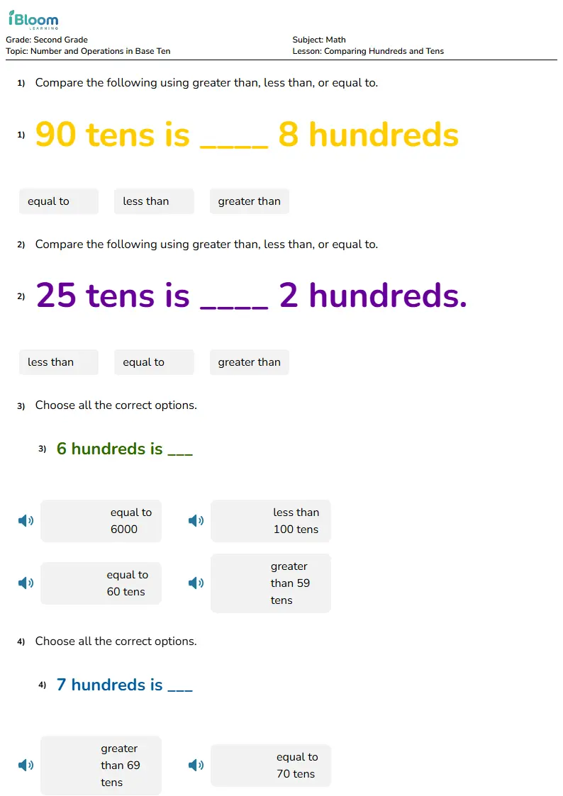 Comparing Hundreds and Tens Lesson for Grade 2