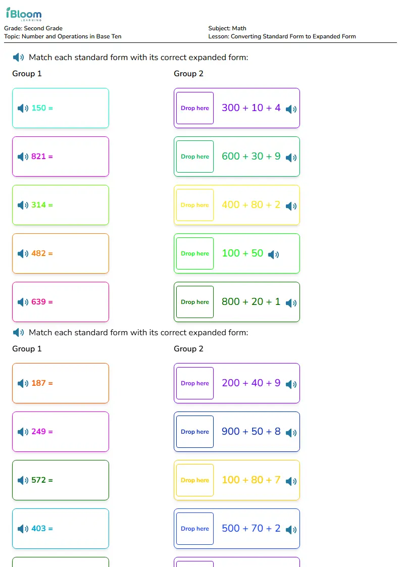 Converting Standard Form to Expanded Form Lesson for Second Grade | iBloom