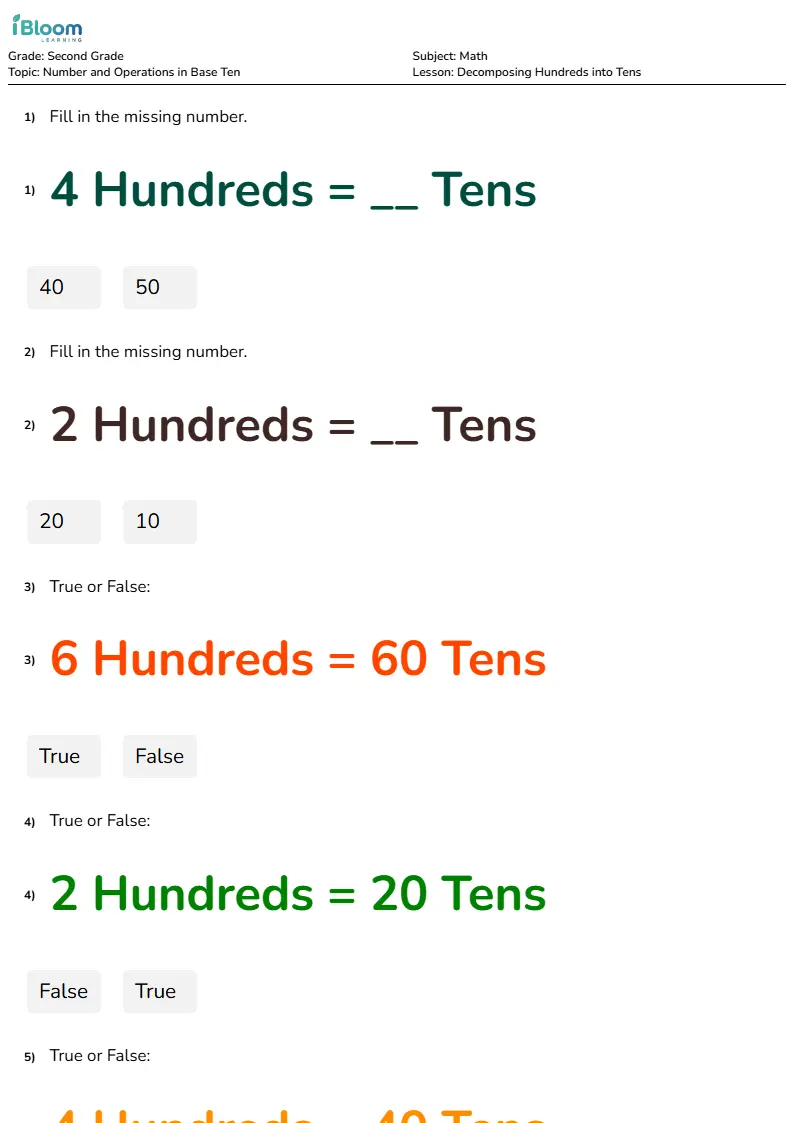 Decomposing Hundreds into Tens Lesson for Second Grade | iBloom