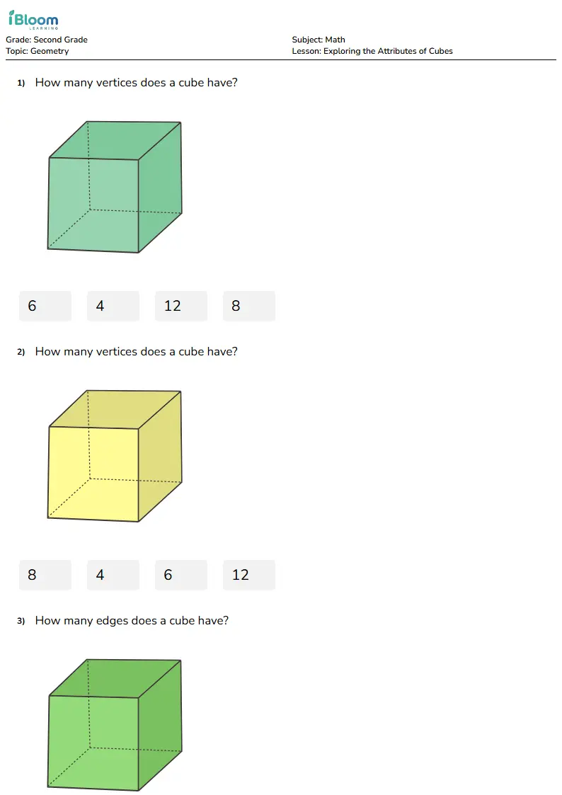 Exploring the Attributes of Cubes Lesson for Second Grade | iBloom