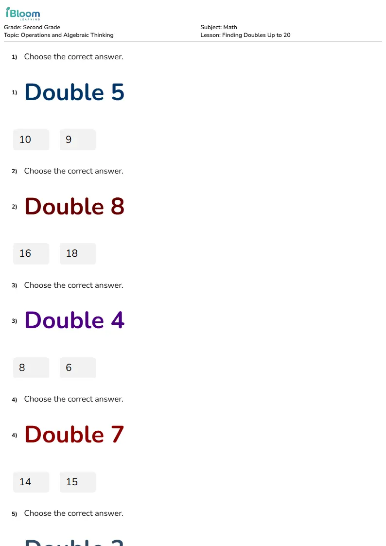 Finding Doubles Up to 20 Lesson for Second Grade | iBloom