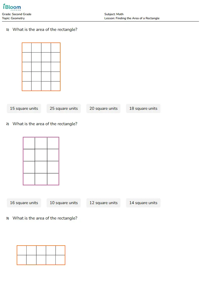 Finding the Area of a Rectangle Lesson for Second Grade | iBloom