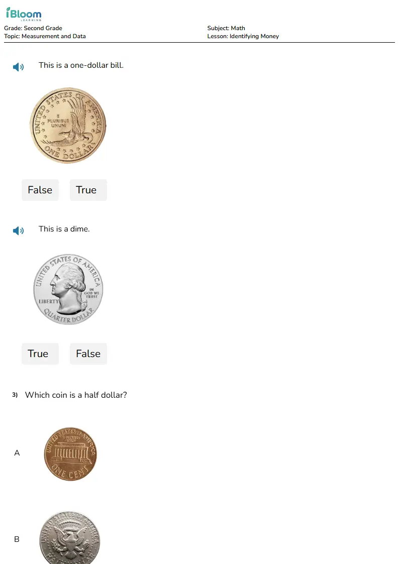Identifying Money Lesson for Second Grade | iBloom