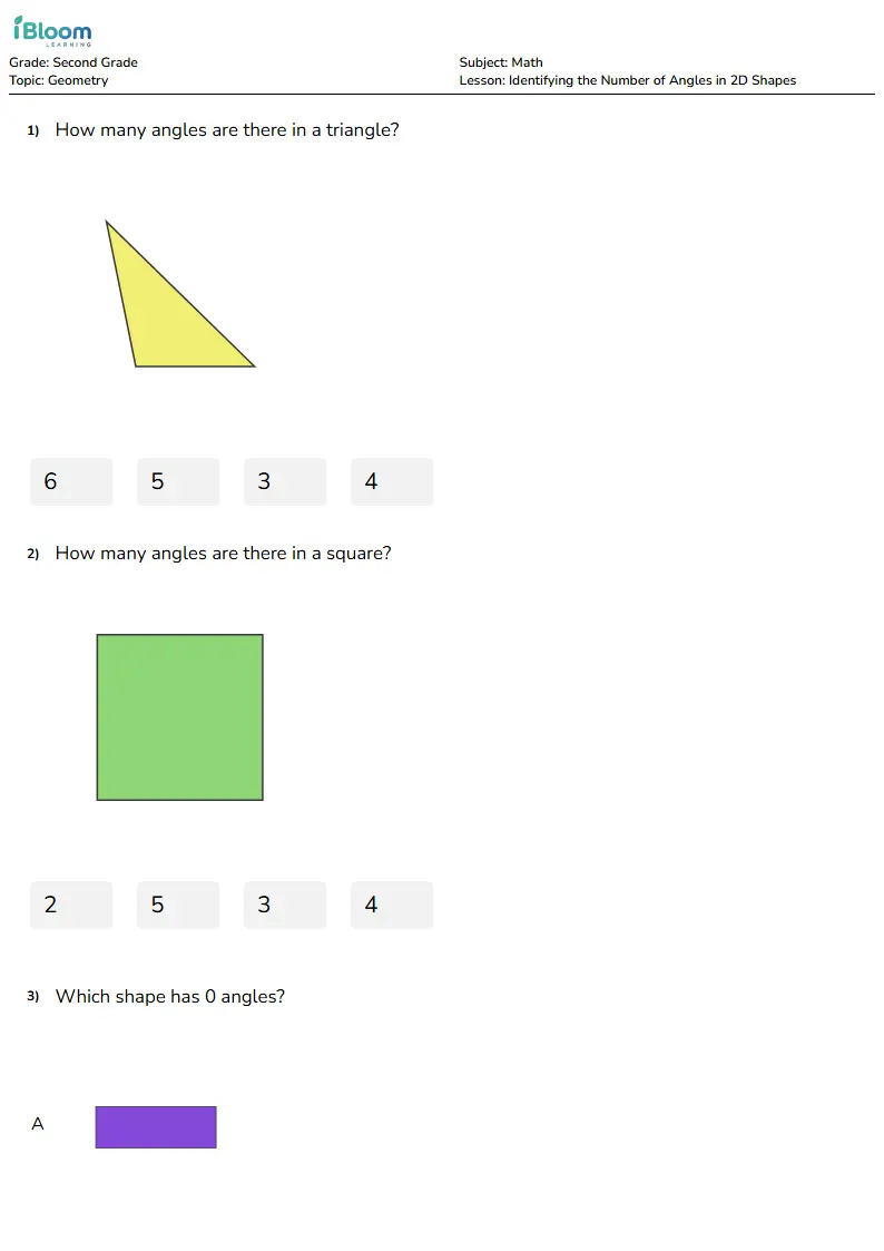 Identifying the Number of Angles in 2D Shapes Lesson for Second Grade | iBloom