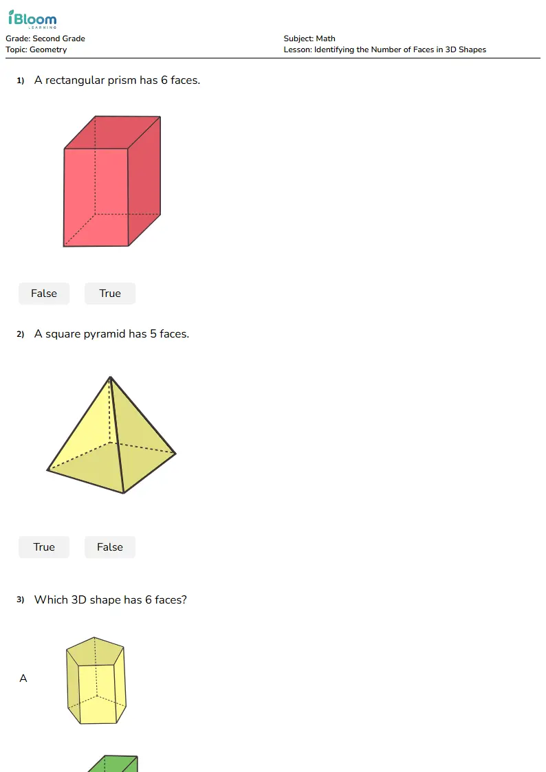 Identifying the Number of Faces in 3D Shapes Lesson for Second Grade | iBloom