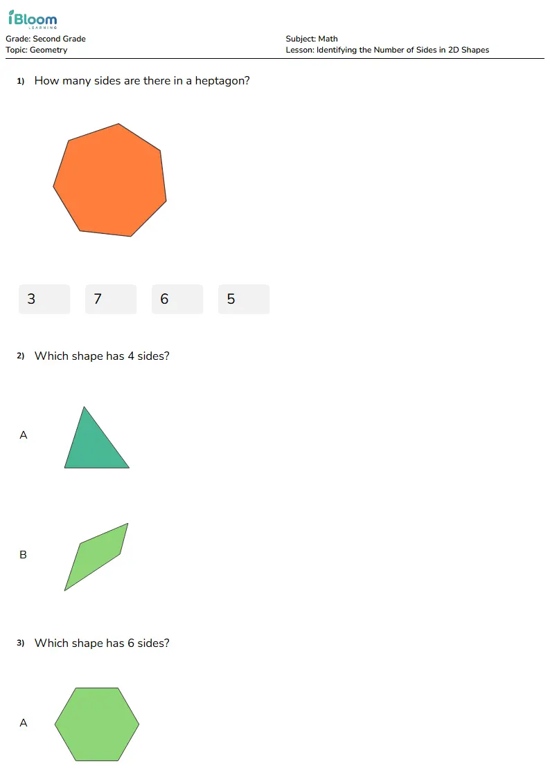 Identifying the Number of Sides in 2D Shapes Lesson for Second Grade | iBloom