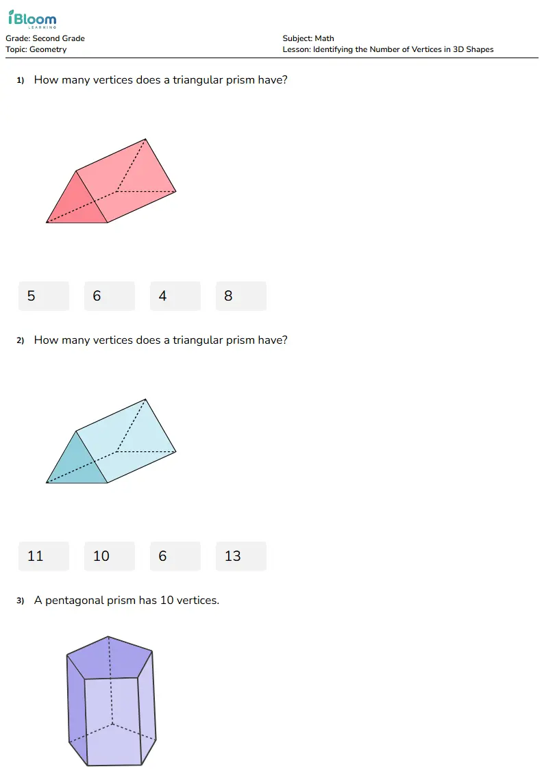 Identifying the Number of Vertices in 3D Shapes Lesson for Second Grade | iBloom