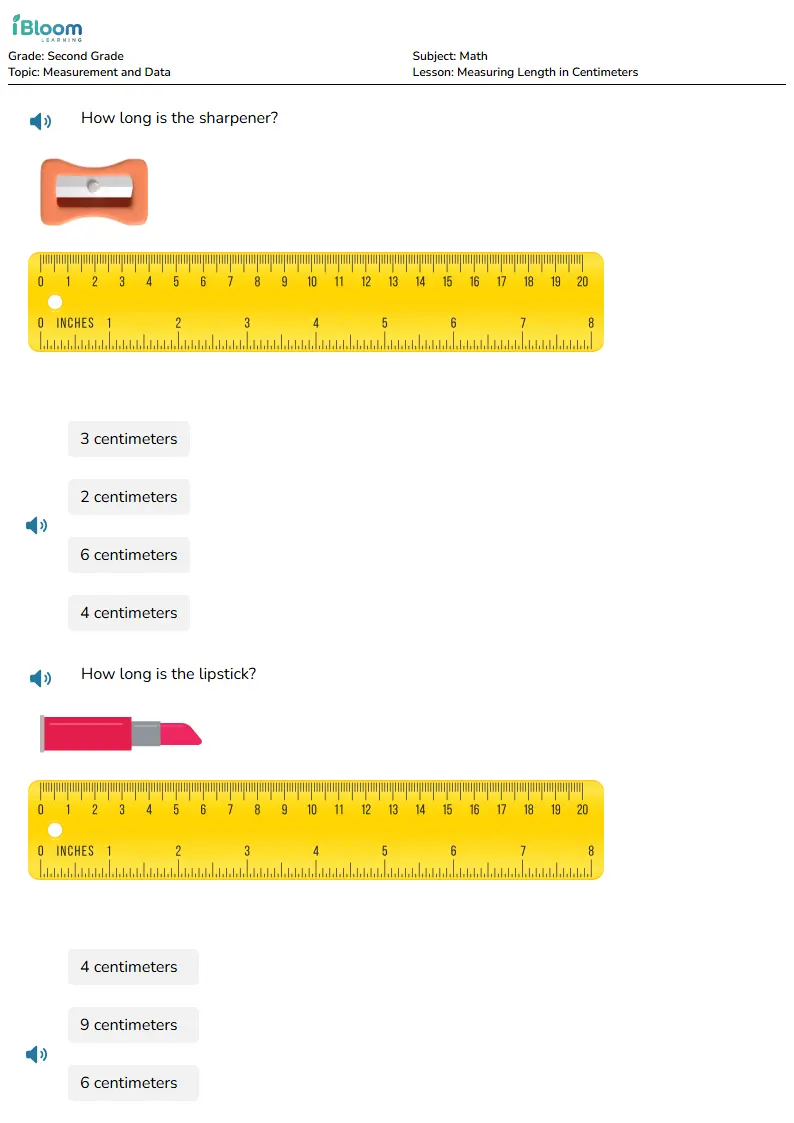 Measuring Length in Centimeters Lesson for Second Grade | iBloom
