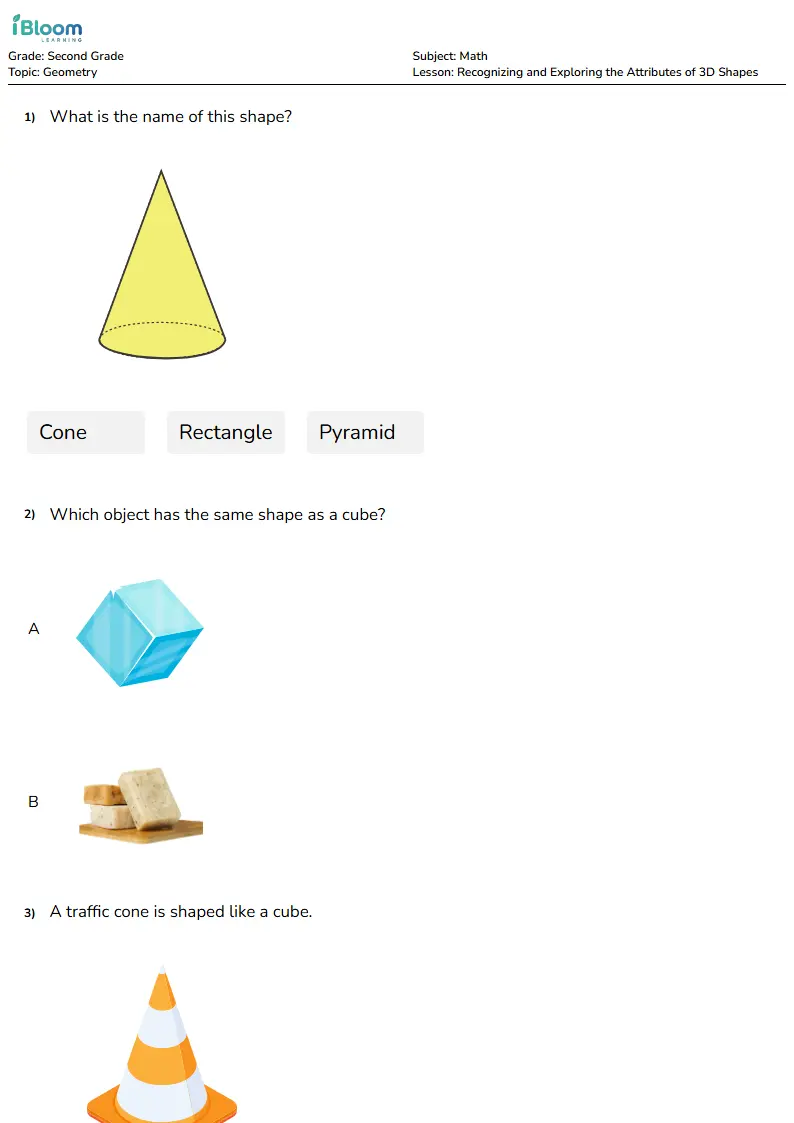 Recognizing and Exploring the Attributes of 3D Shapes Lesson for Second Grade | iBloom