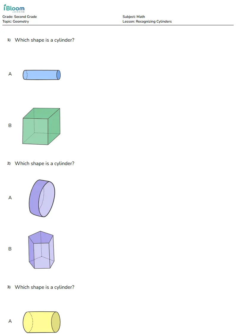 Recognizing Cylinders Lesson for Second Grade | iBloom
