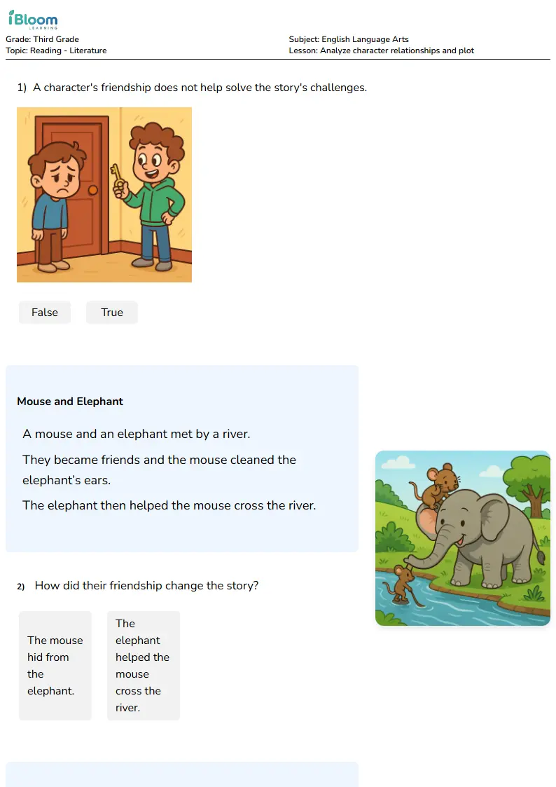 Analyze character relationships and plot Lesson for Grade 3