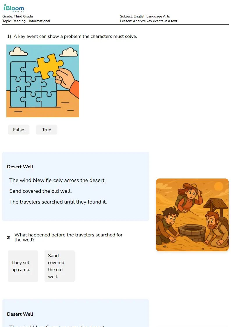 Analyze key events in a text Lesson for Grade 3