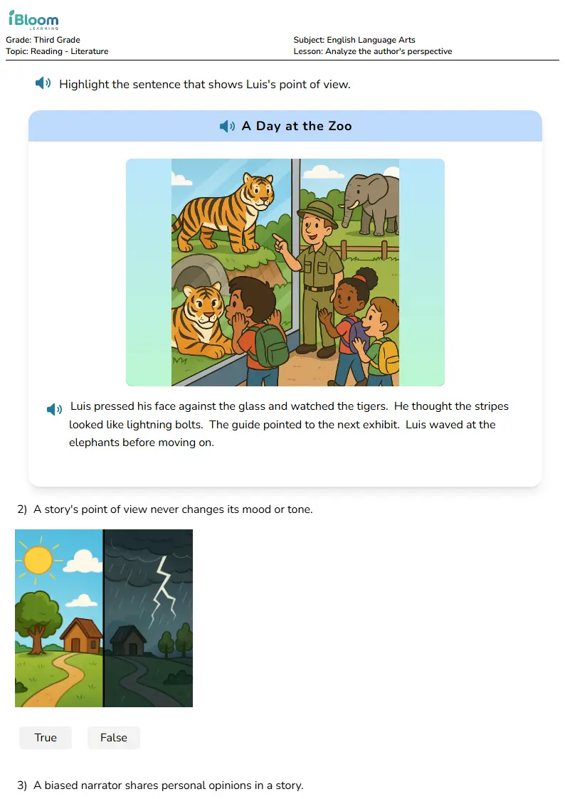 Analyze the author's perspective Lesson for Grade 3
