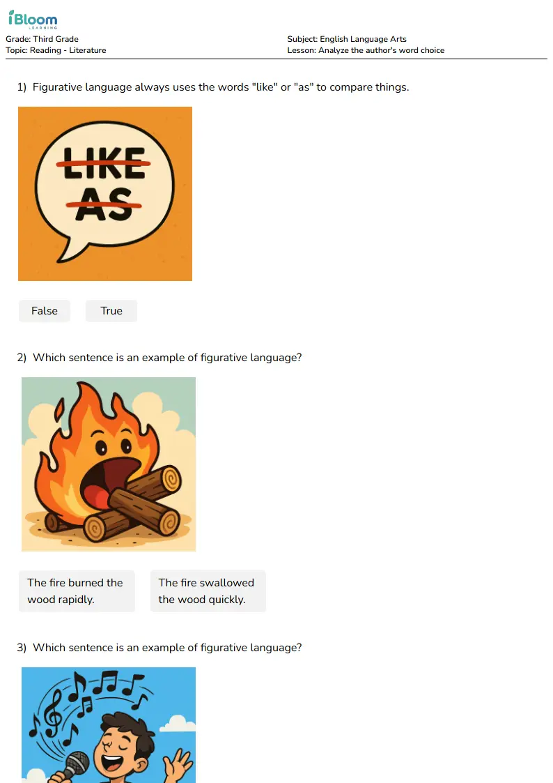 Analyze the author's word choice Lesson for Grade 3
