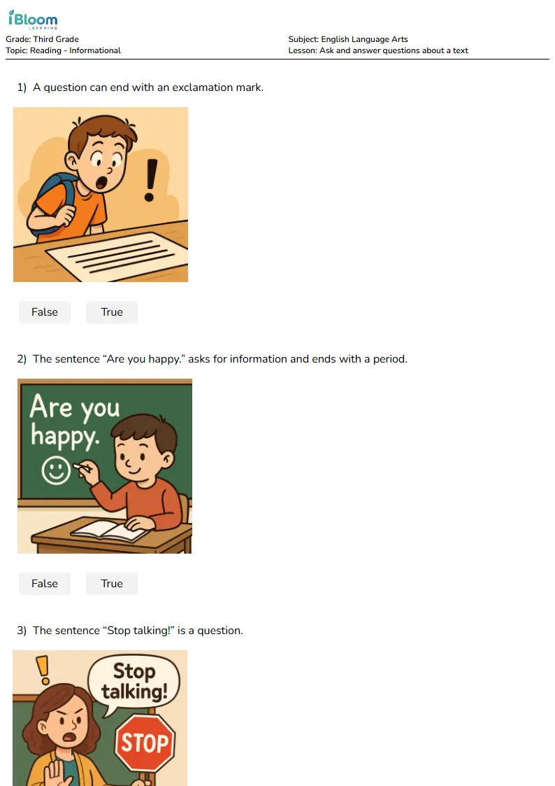 Ask and answer questions about a text Lesson for Grade 3