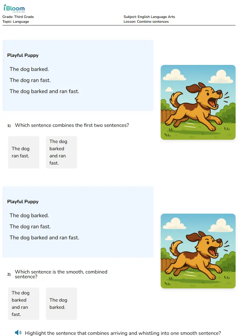 Combine sentences Lesson for Grade 3
