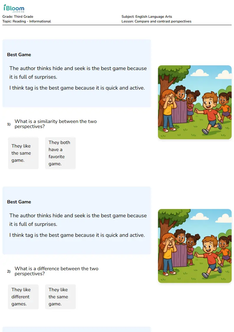 Compare and contrast perspectives Lesson for Grade 3