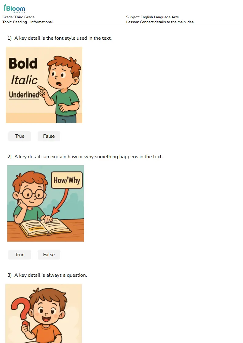 Connect details to the main idea Lesson for Grade 3