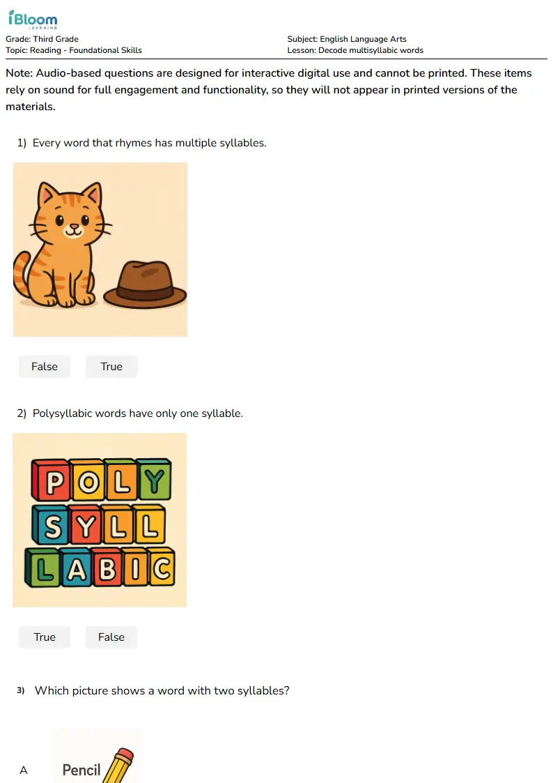 Decode multisyllabic words Lesson for Grade 3