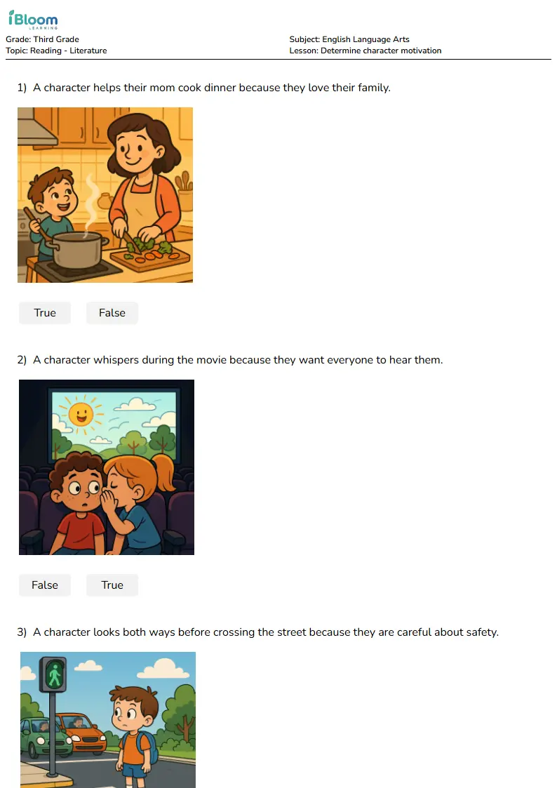 Determine character motivation Lesson for Grade 3