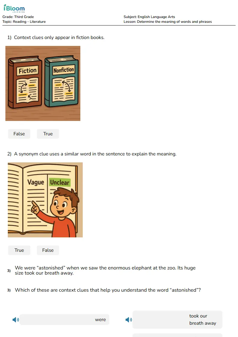 Determine the meaning of words and phrases Lesson for Grade 3