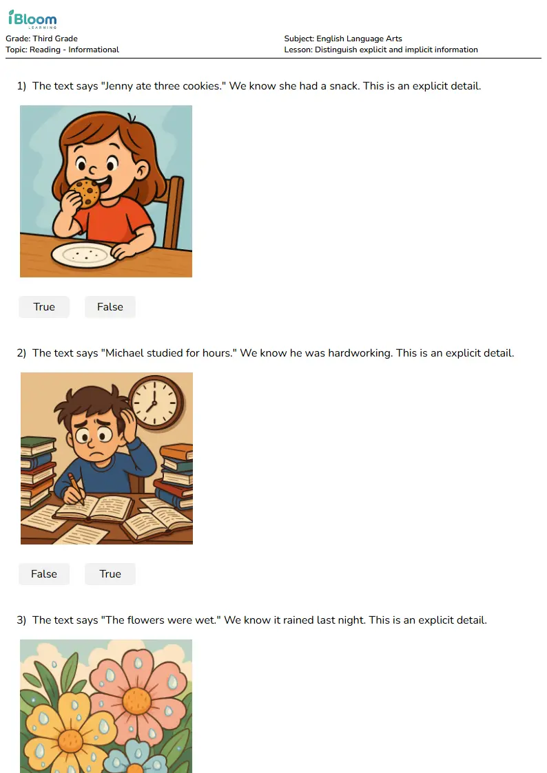 Distinguish explicit and implicit information Lesson for Grade 3