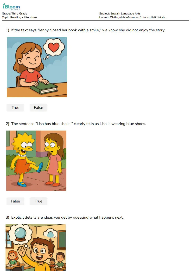Distinguish inferences from explicit details Lesson for Grade 3