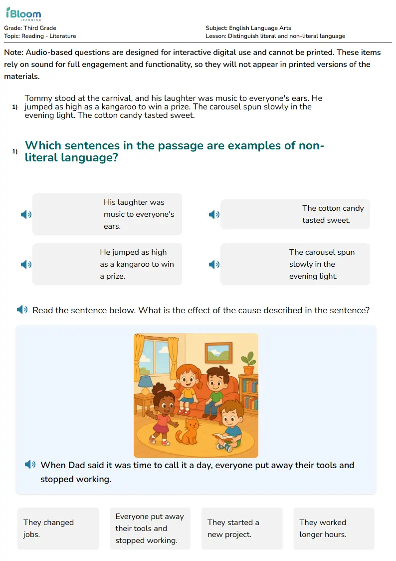 Distinguish literal and non-literal language Lesson for Grade 3