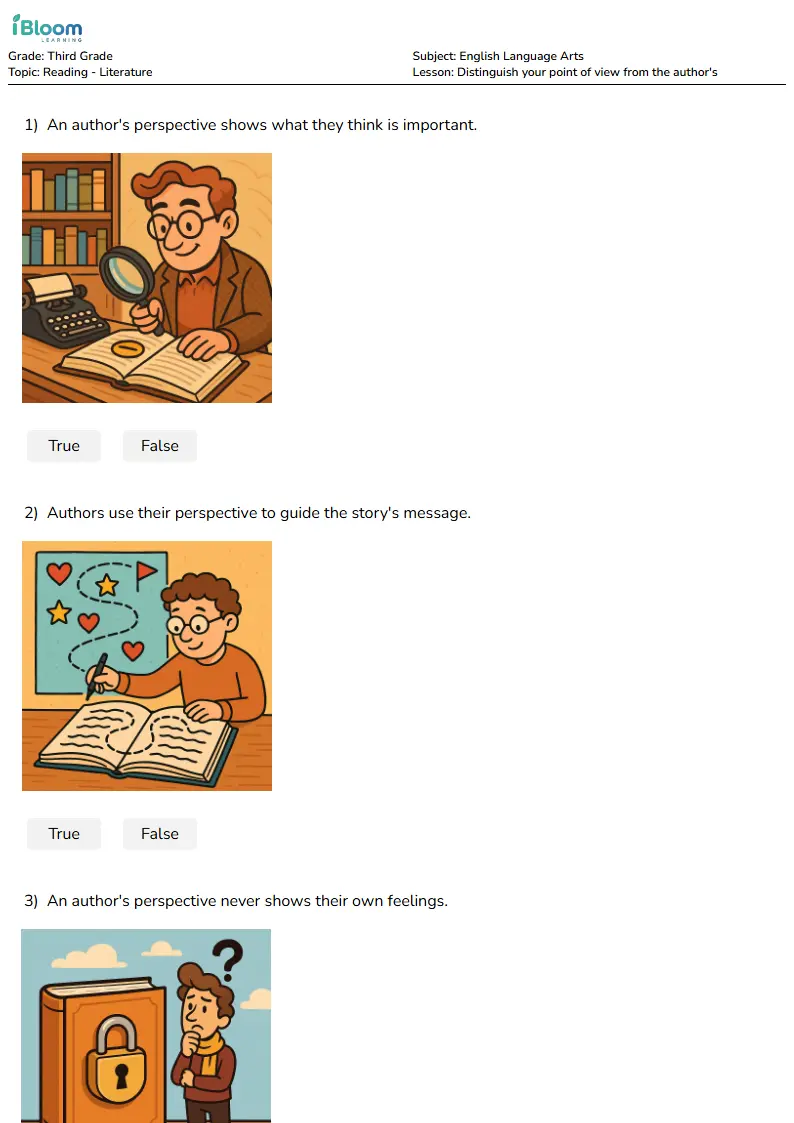 Distinguish your point of view from the author's Lesson for Grade 3