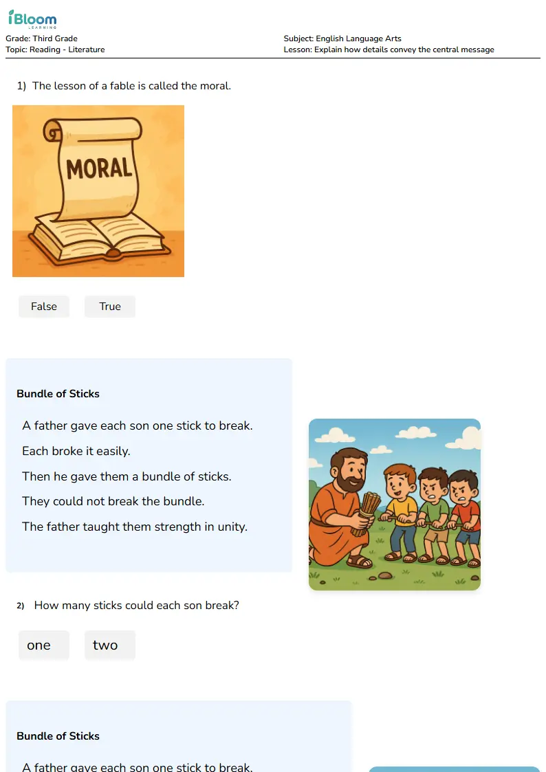 Explain how details convey the central message Lesson for Grade 3