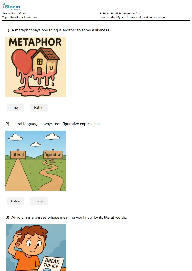 Identify and interpret figurative language Lesson for Grade 3