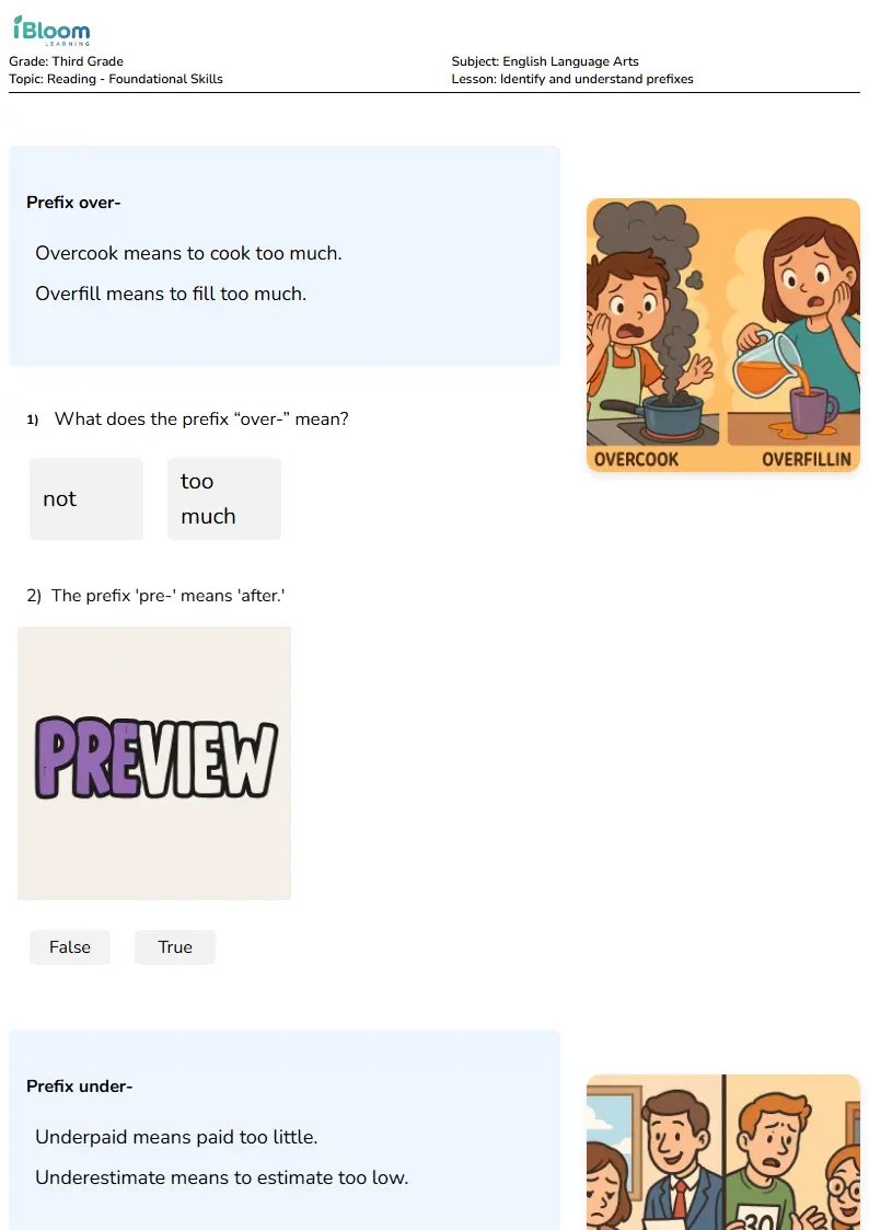 Identify and understand prefixes Lesson for Grade 3
