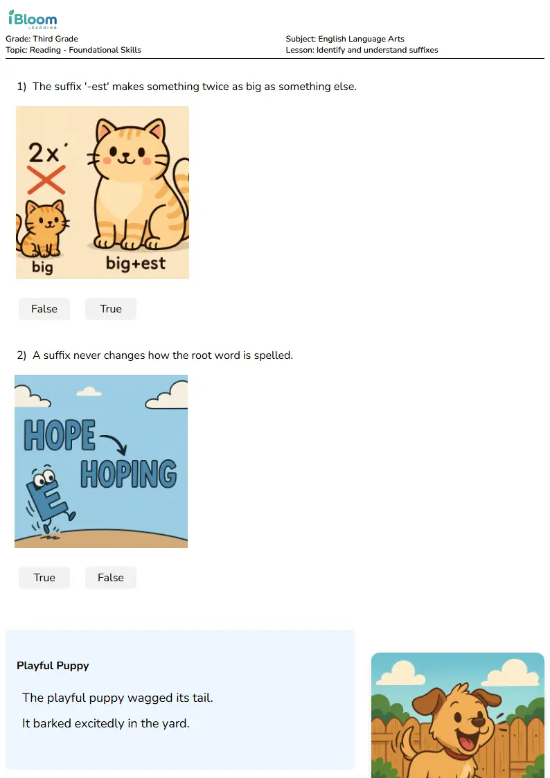 Identify and understand suffixes Lesson for Grade 3