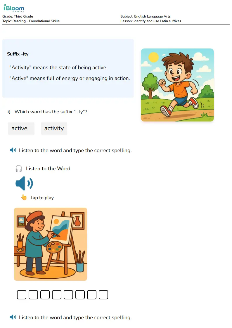 Identify and use Latin suffixes Lesson for Third Grade | iBloom