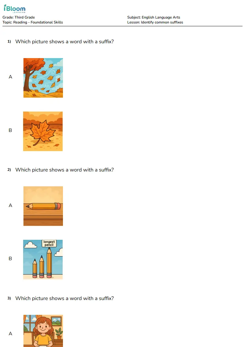 Identify common suffixes Lesson for Third Grade | iBloom