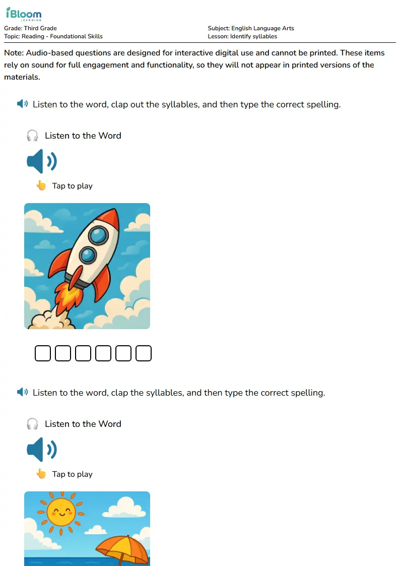 Identify syllables Lesson for Third Grade | iBloom