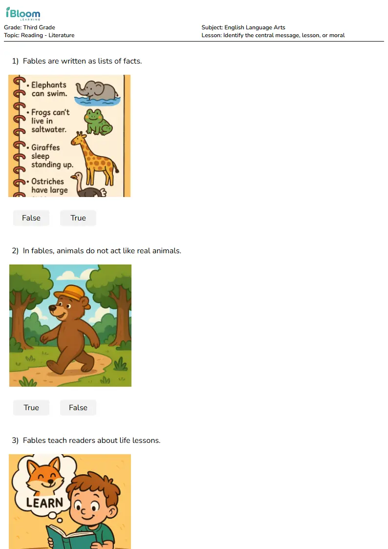 Identify the central message, lesson, or moral Lesson for Third Grade | iBloom