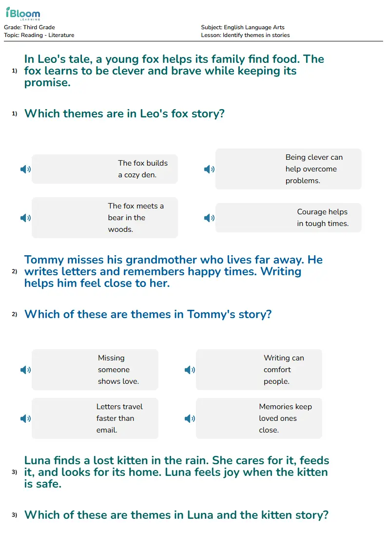 Identify themes in stories Lesson for Third Grade | iBloom