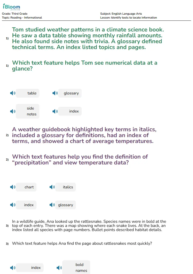 Identify tools to locate information Lesson for Third Grade | iBloom