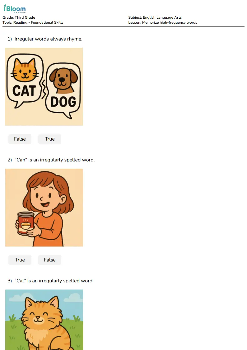 Memorize high-frequency words Lesson for Third Grade | iBloom