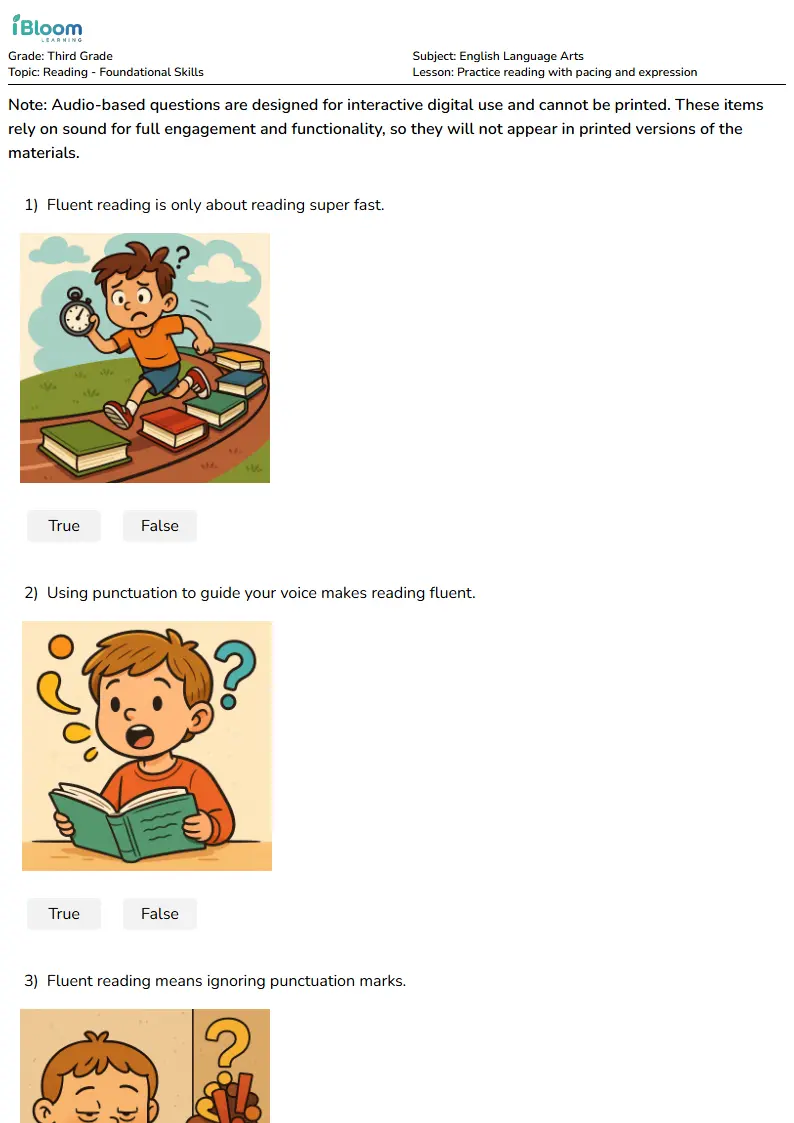 Practice reading with pacing and expression Lesson for Third Grade | iBloom