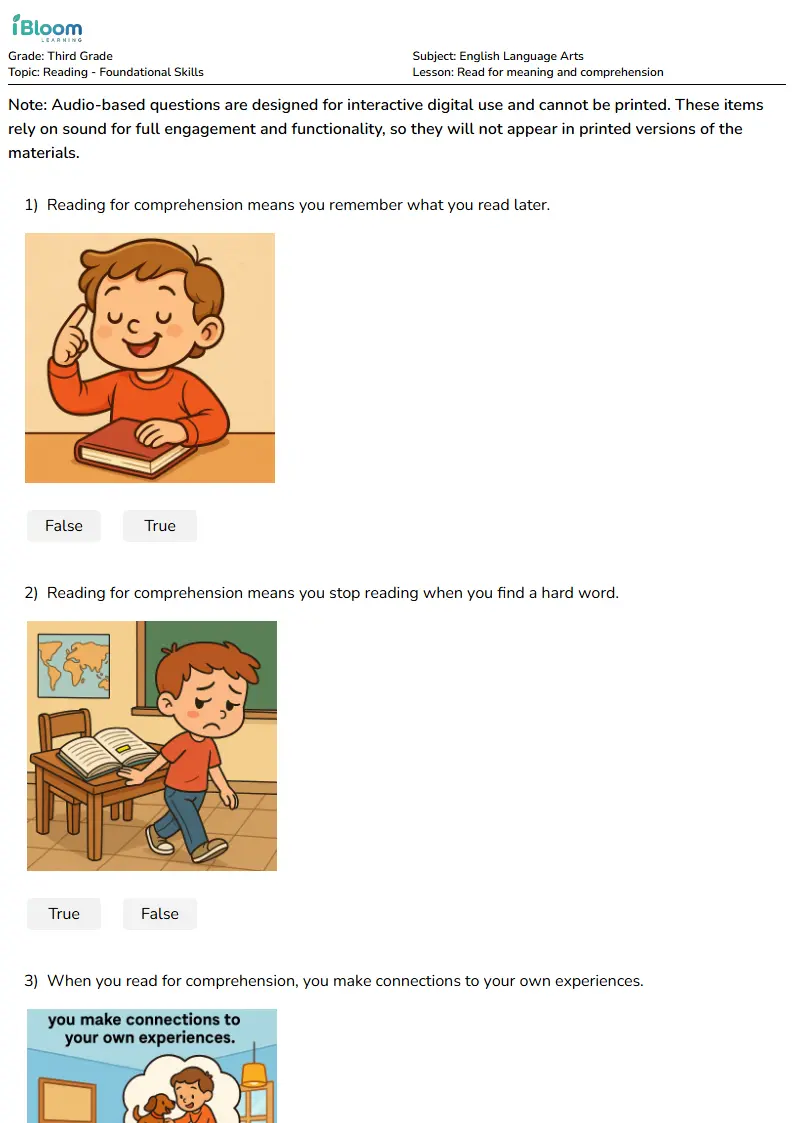 Read for meaning and comprehension Lesson for Third Grade | iBloom